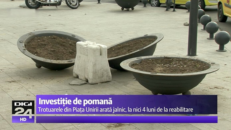 VIDEO Cum arata trotuarele de la Piata Unirii la patru luni dupa reabilitare: pavaj spart, stalpi distrusi, ciment imprastiat Imagine