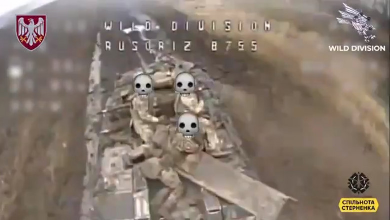 VIDEO. Dronele kamikaze ale ucrainenilor vaneaza blindatele rusesti in apropiere de Avdiivka Imagine