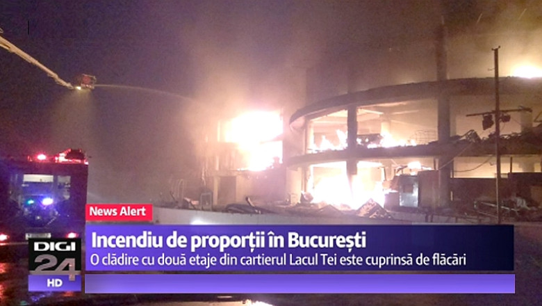 VIDEO FOTO Incendiu in zona Lacului Tei din Capitala. O cladire in constructie de 4000 mp a ars timp de peste cinci ore Imagine