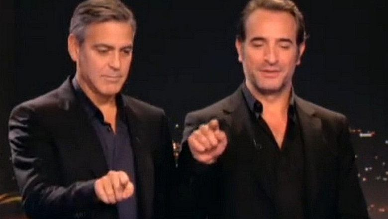 VIDEO George Clooney si Jean Dujardin, joaca de oameni mari intr-un studio de televiziune Imagine