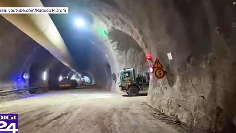 VIDEO Imagini spectaculoase din interiorul tunelului dublu forat pe una dintre sectiunile Autostrazii Sibiu-Pitesti Imagine