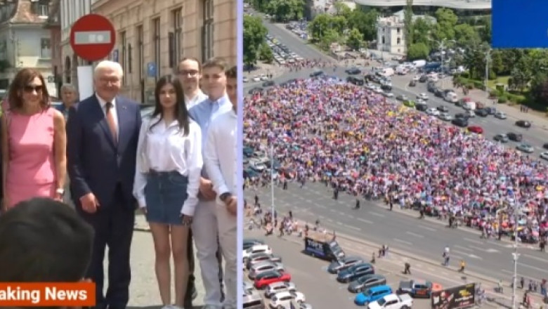 VIDEO In timp ce mii de sindicalisti protesteaza in fata Guvernului, Carmen Iohannis se pozeaza alaturi de elevi Imagine