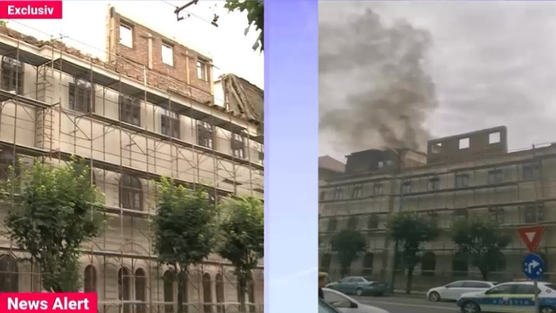 VIDEO Incendiu intr-un liceu din Timisoara. Acoperisul a fost cuprins de flacari Imagine