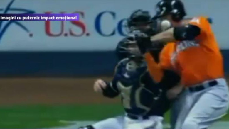 VIDEO. Jucator de baseball, lovit de o minge cu 140 de kilometri la ora Imagine