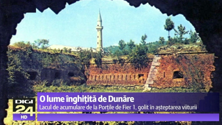VIDEO Lumea inghitita de Dunare iese din nou la suprafata: Insula Ada Kaleh, vechea Orsova si Dubova isi arata ruinele la Portile de Fier I Imagine
