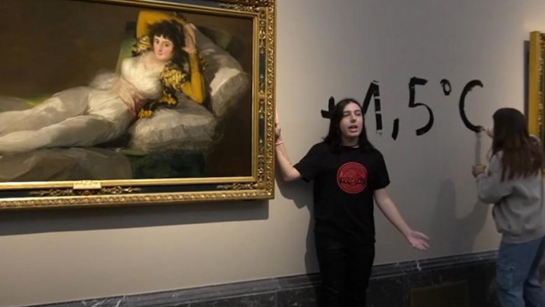 VIDEO Nou protest al activistilor de mediu: Si-au lipit mainile de rama unor tablouri celebre de Goya Imagine