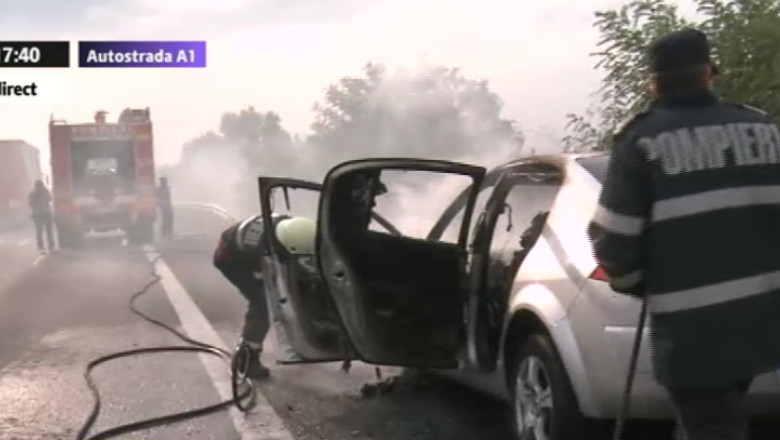 VIDEO. O masina a luat foc pe Autostrada Bucuresti-Pitesti Imagine