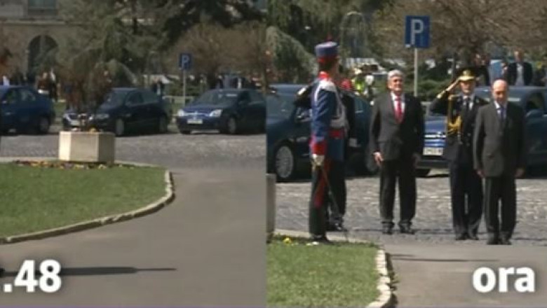 VIDEO. Onoruri militare separate pentru presedinte si premier la prezentarea bilantului MAI Imagine