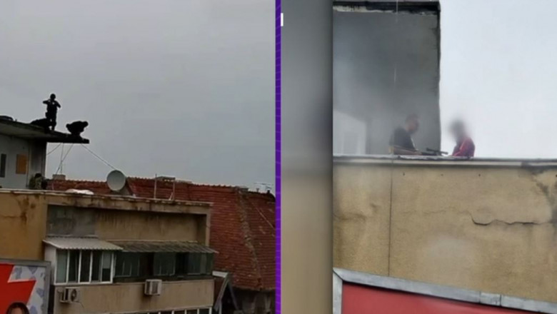 VIDEO Panica in Bucuresti, dupa ce un barbat a iesit cu o arma pe terasa unui bloc. Imagini cu interventia echipelor de asalt Imagine