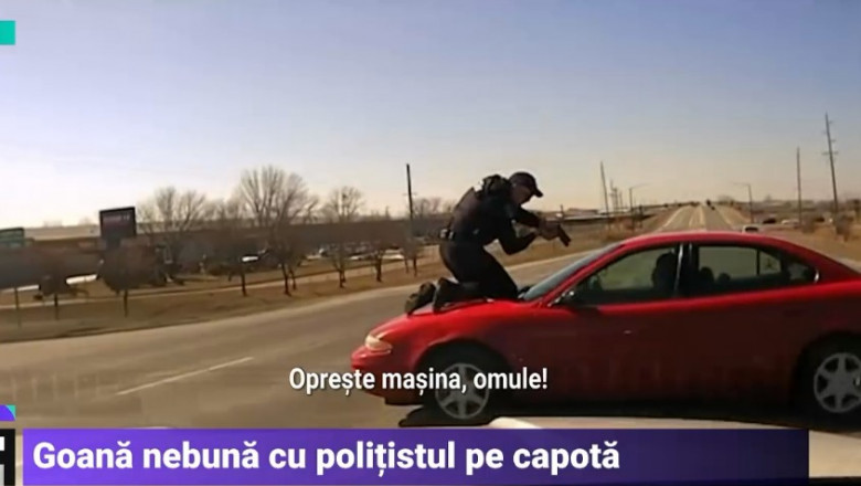 VIDEO Politist luat pe capota de un condamnat la inchisoare. Soferul a gonit pe sosea pana l-a aruncat pe agent de pe masina Imagine