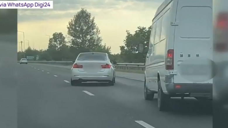 VIDEO Un BMW si o duba s-au sicanat pe Autostrada Soarelui. Ceilalti soferi au fost nevoiti sa franeze brusc Imagine