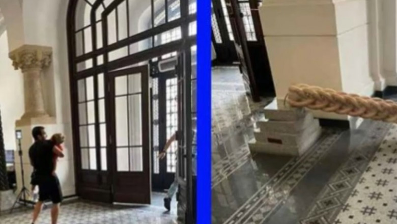 VIDEO Un copil de 7 ani a fost ranit de o coloana decorativa in Primaria Capitalei Imagine