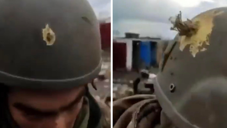 VIDEO. Un militar ucrainean a scapat miraculos dupa ce un glont i-a strapuns casca Imagine