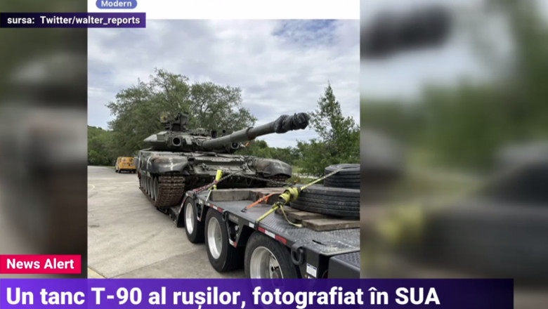 VIDEO. Un T-90, cel mai modern tanc rusesc, fotografiat pe un trailer in Statele Unite Imagine