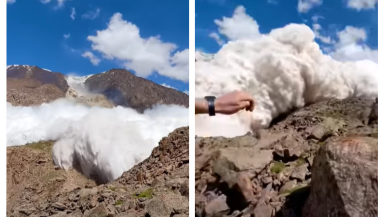 VIDEO. Un turist filmeaza momentul infricosator in care grupul sau este surprins de o avalansa, in muntii din Kirghizstan Imagine