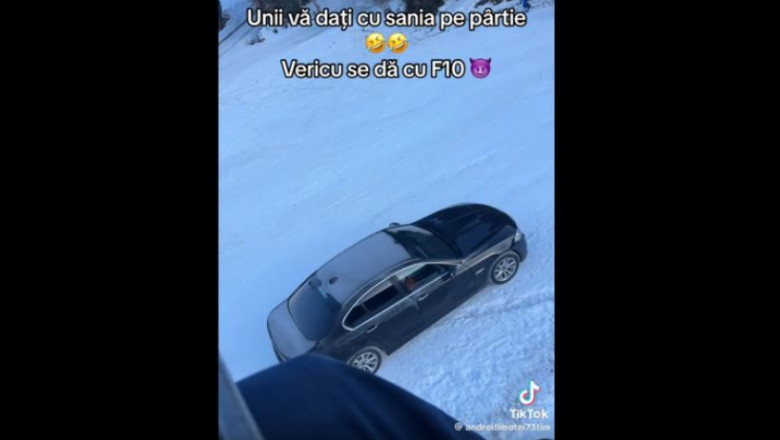 VIDEO „Unii va dati cu sania, vericu se da cu F10”. Un sofer a fost filmat cum urca cu un BMW pe partia de schi de la Borsa Imagine