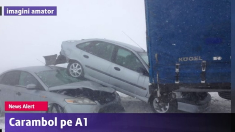 VIDEO. Zece autoturisme si sase tiruri implicate intr-un accident in lant pe A1 Imagine