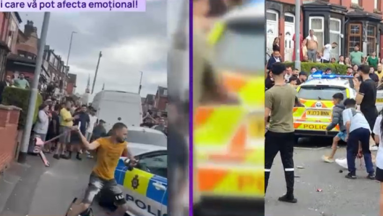 Violente intre romani si politisti in orasul Leeds, din Anglia. „Sa vina mascatii de la Bucuresti, ca si pe aia ii daramam” Imagine