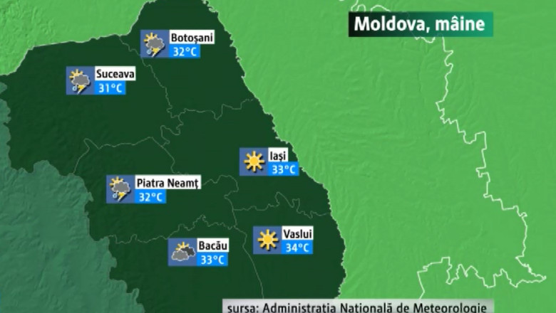 Vremea va fi calduroasa maine in Moldova, cu temperaturi cuprinse intre 31 si 34 de grade Celsius   Imagine