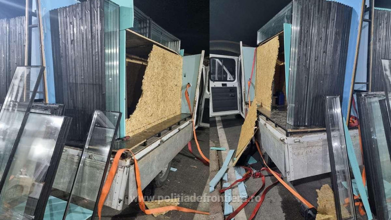 Zece sirieni care incercau sa intre in Romania ascunsi intr-un microbuz incarcat cu termopane, au fost gasiti de politia de frontiera Imagine